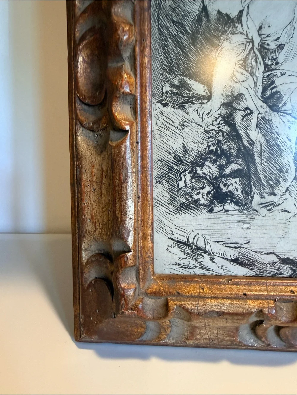 Antique Style François Boucher Print Carved Wood Frame French Cottage Decor